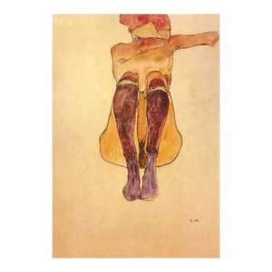 1981 Egon Schiele 2 Erotic Drawings Seated Nude With Purple Stocking