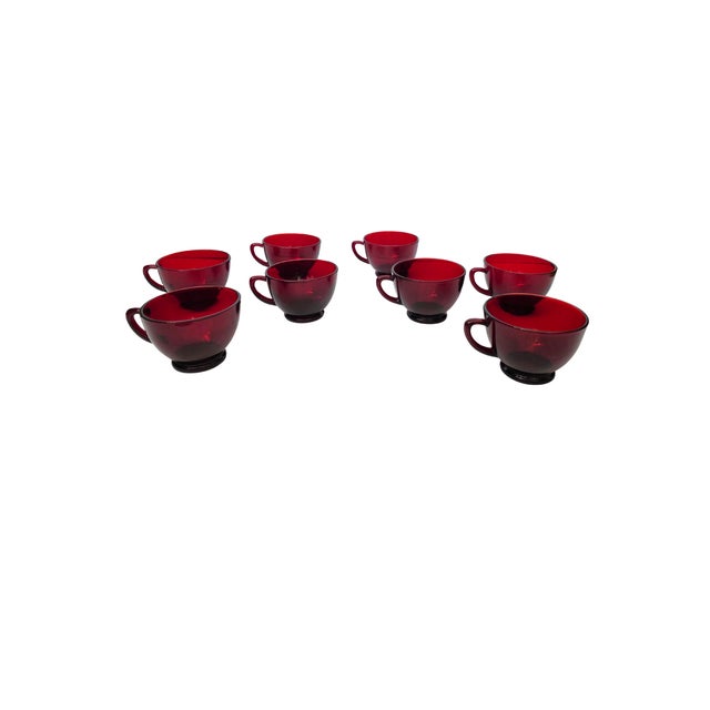 Mid-Century Modern Mid 20th Century Set of 8 Vintage Anchor Hocking Ruby Red Punch Cups — 4 Sets Available For Sale - Image 3 of 15