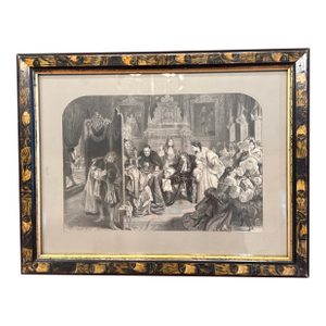 Early Engraving of James II in Victorian Faux Grain Ebony Frame