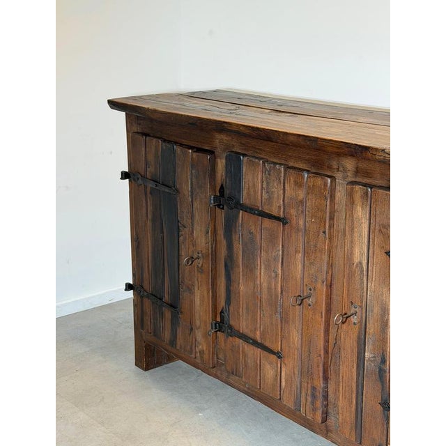 Wood Large Brutalist Wood Sideboard with Hand-Forged Iron Hardware For Sale - Image 7 of 12