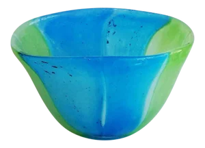 Hand Blown Heavy Blue Green Art Glass Bowl Vase in a Murano Style