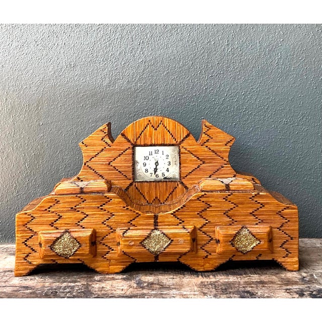 Rustic Vintage Handcrafted Matchstick Mantle Clock For Sale - Image 3 of 18