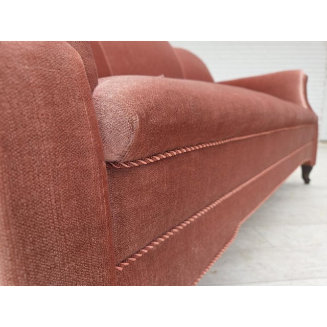 Vintage Danish Two-Seater Sofa in Salmon Pink Furniture Velour, 1950s For Sale - Image 6 of 18