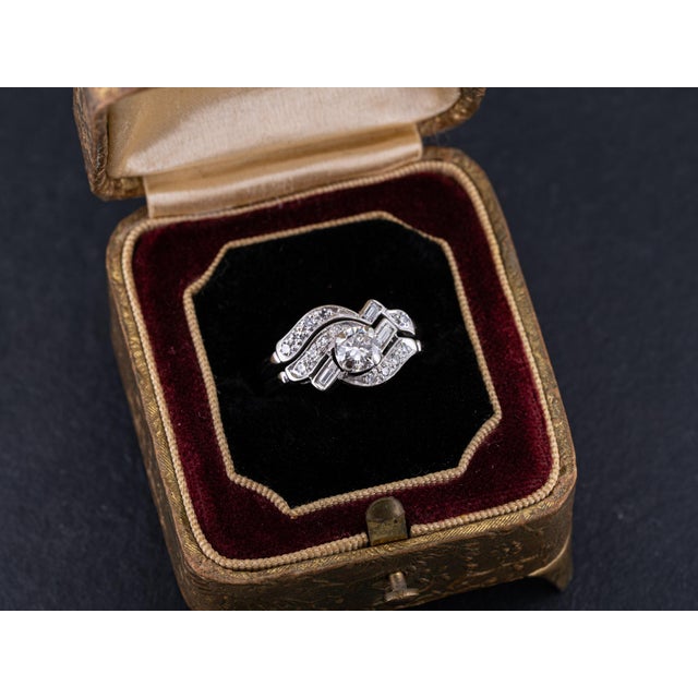 1930s Vintage Art Deco Diamond Engagement Ring Wedding Set 14k White Gold Size 4.75 For Sale - Image 5 of 6