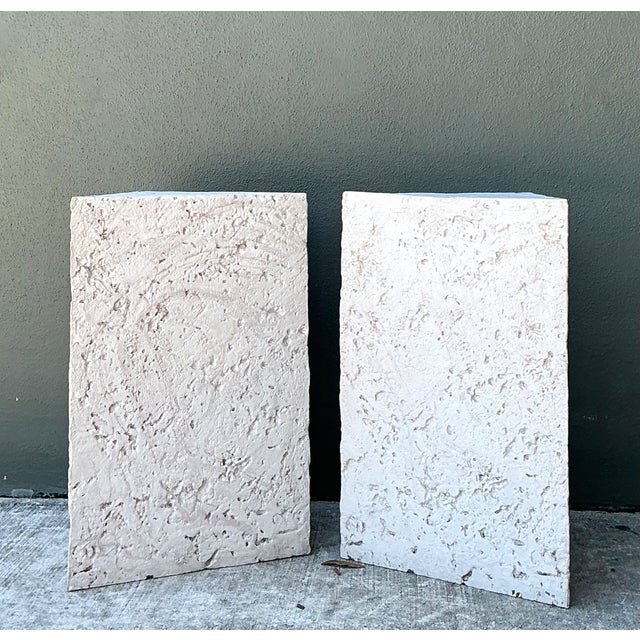 Sculpture Materials Vintage Plaster Faux Coral Geometric Table Pedestals - Pair For Sale - Image 7 of 14