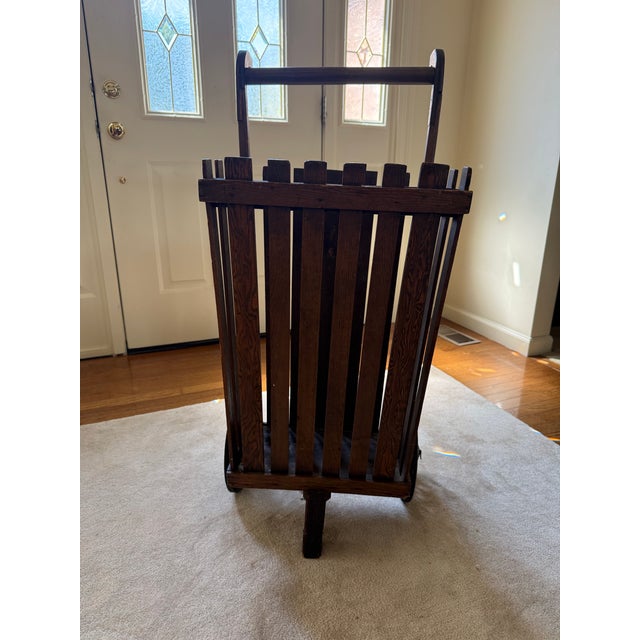 Antique Slat Wood Grocery Shopping Cart Wheeled Basket For Sale - Image 4 of 9
