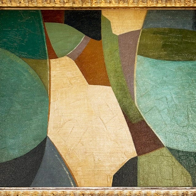 Mid-Century Modern Contemporary Abstract Oil Painting in Vintage Gold Frame For Sale - Image 3 of 6