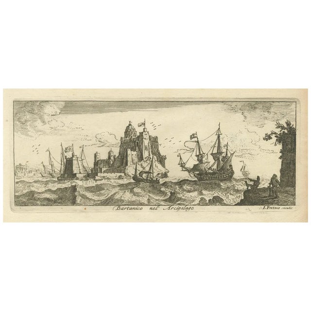 Peeters, View of Bartanico in the Aegean Archipelago with Fortifications and Ships, 1680, Print For Sale