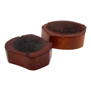 Organic Modern Set of 2 Wood Ashtrays, France 1970s