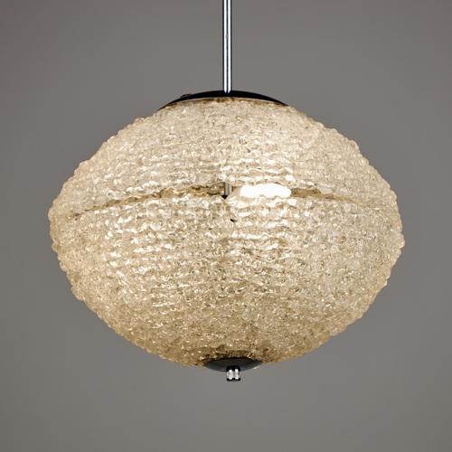 Austrolux hanging lamp with unique textured acrylic glass shade and chrome details from the 1960s. with some surface...