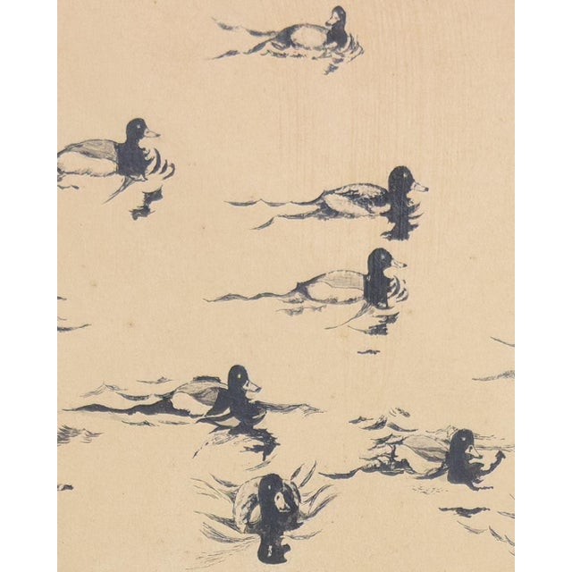 Marvelous original 1918 pen and ink drawing signed E. N. Blydenburgh titled on the verso “Ducks On the Water.” 23 x 16...