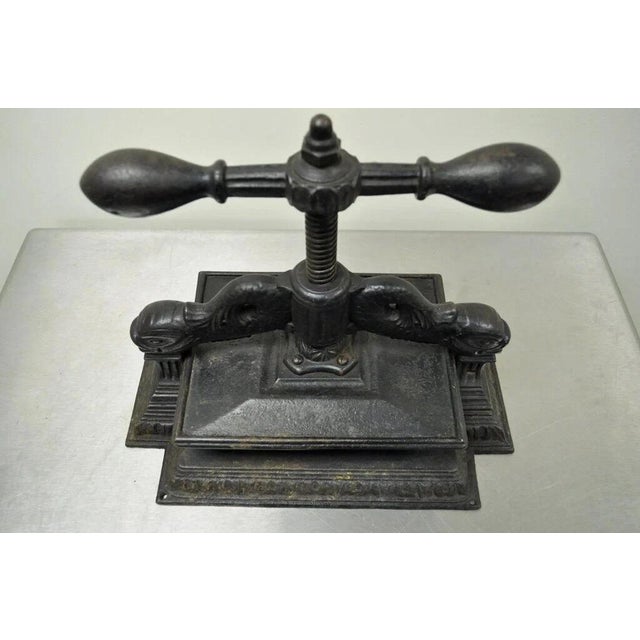Mid 19th Century Antique 19th C. Cast Iron Classical Figural Dolphin Victorian Book Press For Sale - Image 5 of 12