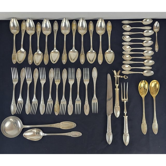 Traditional Antique Silver-Plated Flatware Set by Maison Ercuis, 1890s, Set of 61 For Sale - Image 3 of 14