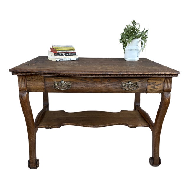 Antique Tiger Oak Library Table For Sale
