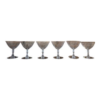 1940s Set of Five Fostoria Champagne Glasses in Chintz Pattern - Popular Pattern For Sale