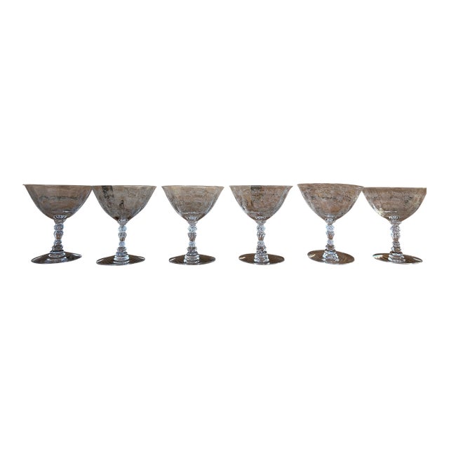 1940s Set of Five Fostoria Champagne Glasses in Chintz Pattern - Popular Pattern For Sale
