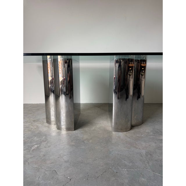 1970’s Curtis Jere–Style Trefoil / Clover Pedestal Base Dining Table With Glass Top For Sale - Image 11 of 12