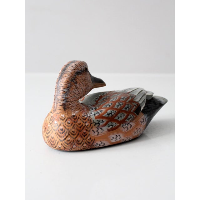 Farmhouse Vintage Hand Painted Carved Wood Duck For Sale - Image 3 of 11