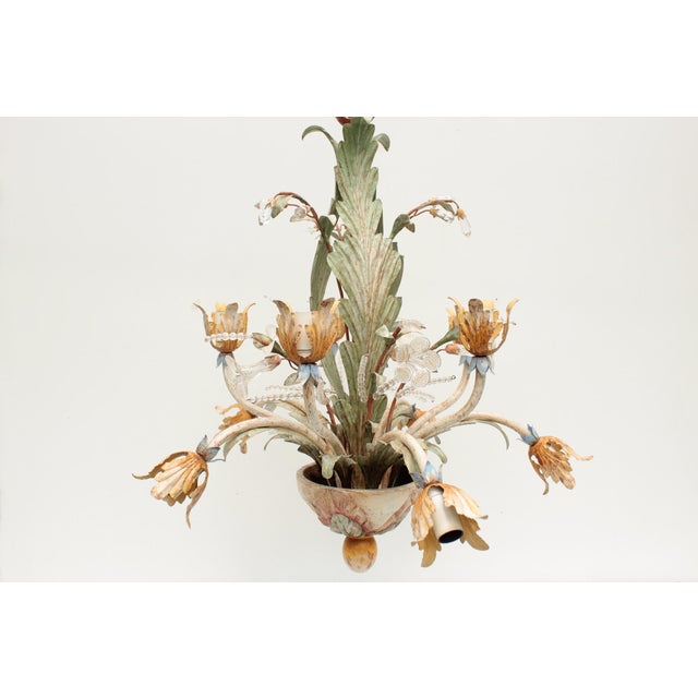 Floral Chandelier in Pastel Colors with Crystal Glass, 1970s For Sale - Image 16 of 18