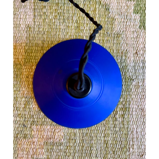 1980s Blue Danish Glass Pendant Light. Scandinavian Mid Century Design For Sale - Image 4 of 6