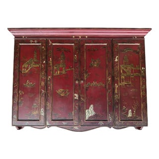Vintage Maitland Smith Gilt Chinoiserie Flatscreen Television Wall Cabinet For Sale