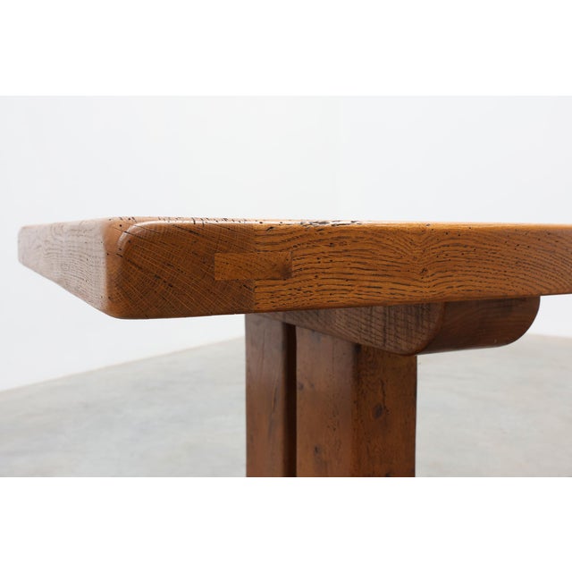 1950s Vintage Oak Trestle Table with Pegged Stretcher, France, 1950s For Sale - Image 5 of 18
