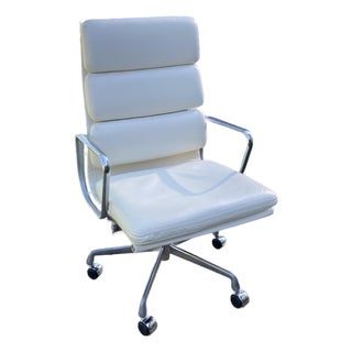 Authentic Eames Soft Pad Chair - Executive by Herman Miller White Leather For Sale
