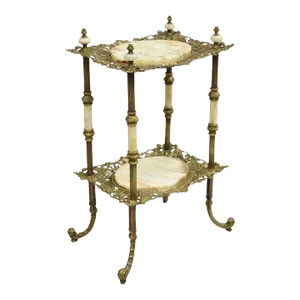 Antique French Victorian Bronze 2 Tier Onyx Stone Accent Table