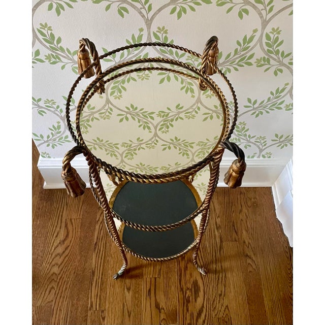 Mid 20th Century Vintage Gold Gilt Metal Twisted Rope and Tassel Etagere For Sale - Image 5 of 8