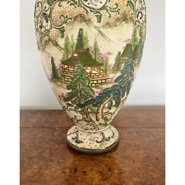 Large antique quality Satsuma vase having a large antique Japanese quality satsuma vase with quality hand painted...
