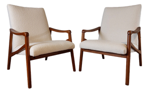 Set of Mid-Century Armchairs in Beech and Bouclé Cream Fabric by Jiroutek for Interior Praha, Czech, 1960s