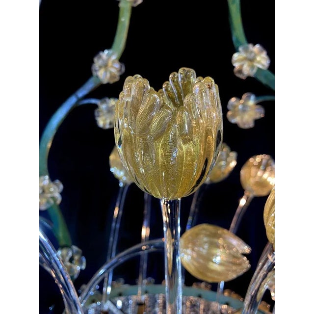 Glass Flower Chandelier with Gold Inclusions, 1950s For Sale - Image 13 of 18