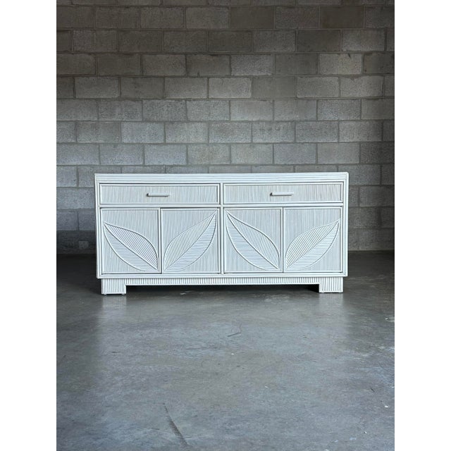 Late 20th Century Pencil Reed White Sideboard With Leaf Motif | Chairish