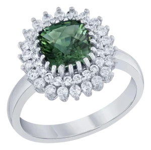 2.21 Carat Green Tourmaline and Diamond Ring 14 Karat White Gold, Size 7