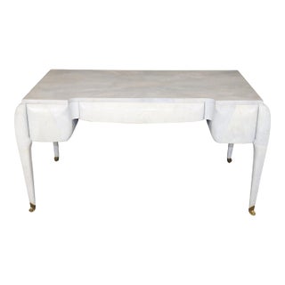 Art Deco Style Maitland Smith Brass Shagreen Printed Leather Desk For Sale