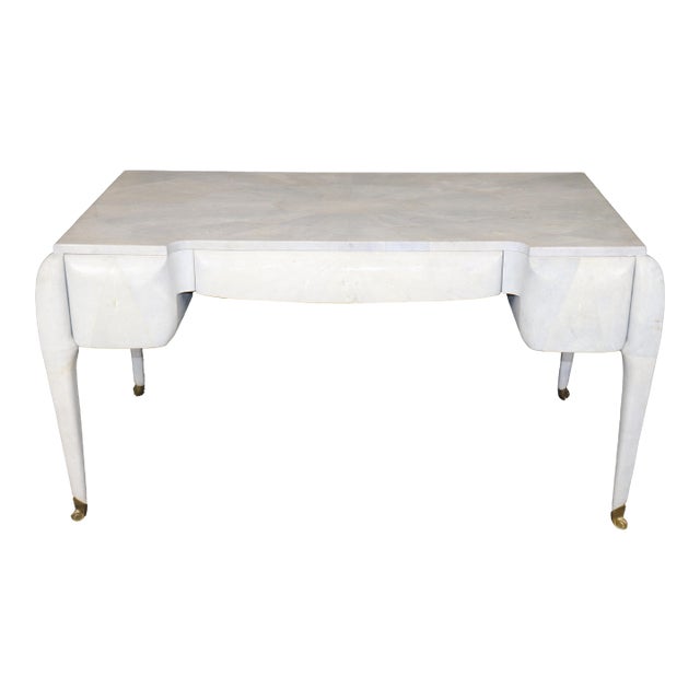 Art Deco Style Maitland Smith Brass Shagreen Printed Leather Desk For Sale