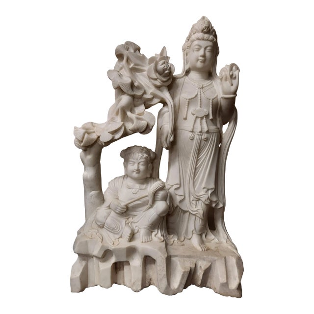 19th Century Hand Carved Alabaster Quan Yin Guan Yin For Sale