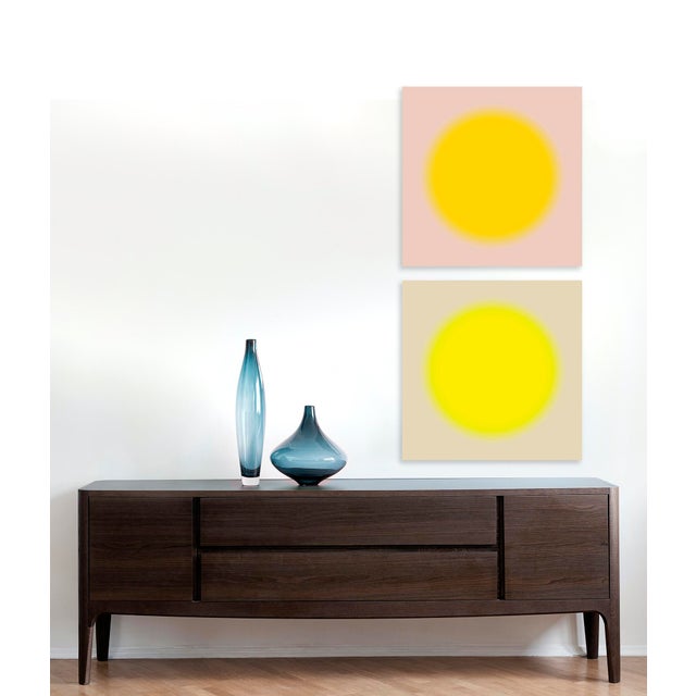 Contemporary Sun Art Prints - Contemporary Diptych Set of 2 Solar Sun Yellow & Pink by Angela Cameron For Sale - Image 3 of 5
