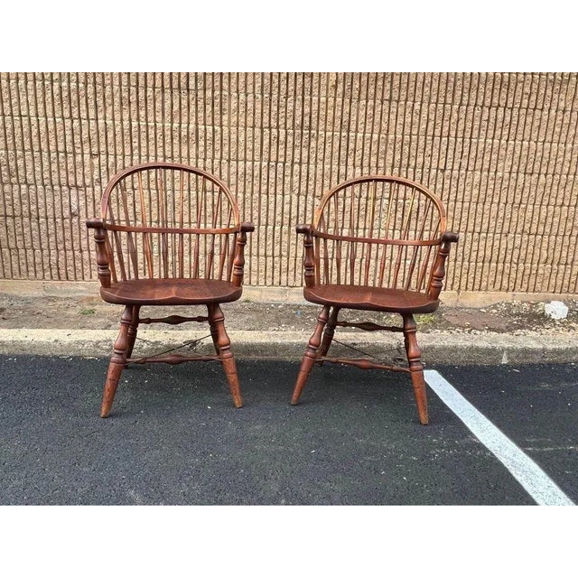Pair of Antique Oak Sack Back Windsor Armchairs 19th Century For Sale - Image 10 of 12