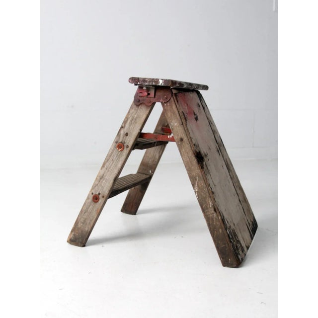 Vintage Rustic Wooden Step Ladder For Sale - Image 4 of 12