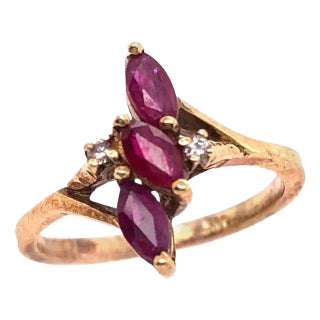14 Karat Yellow Gold Freeform Ruby With Diamond Accent Ring For Sale