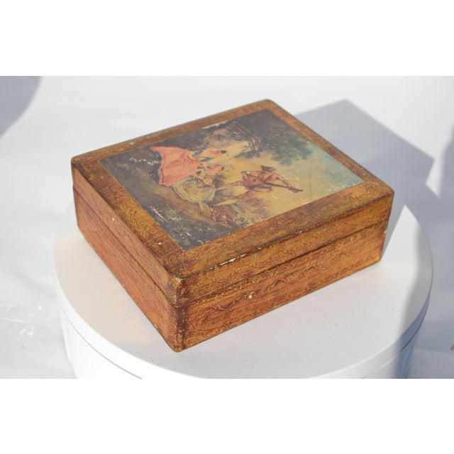 Mid 20th Century Gold Florentine Italian Wooden Box of Men Serenading Lady For Sale - Image 5 of 10