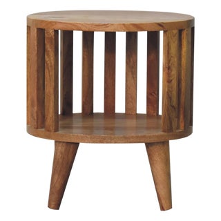 Light Oak-Finish Mango Wood Japanese-Inspired Open-Shelf Nightstand For Sale