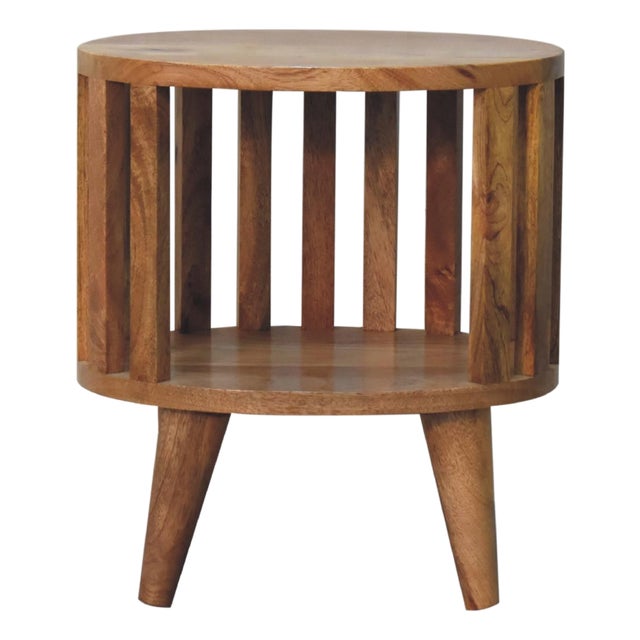 Light Oak-Finish Mango Wood Japanese-Inspired Open-Shelf Nightstand For Sale