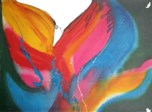 Lamar Briggs Fire Dancer, Colorful Abstract Expressionist Lithograph by Lamar Briggs 1976