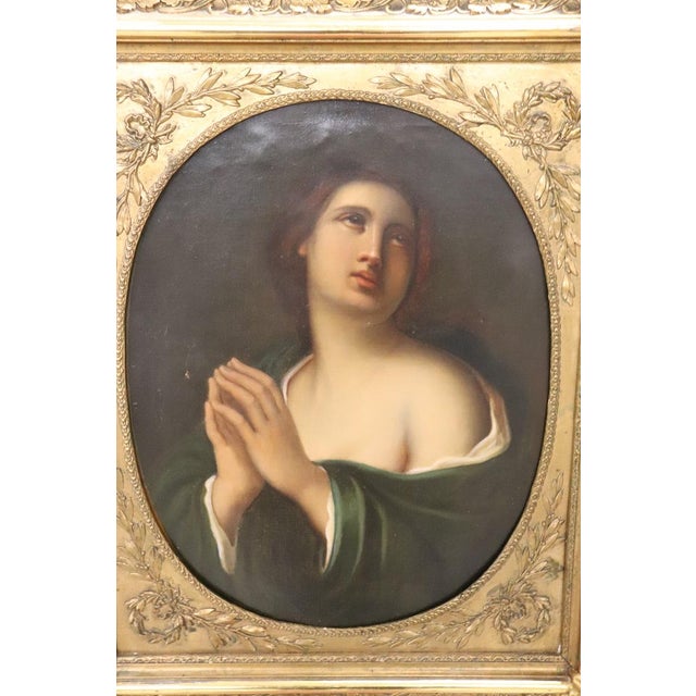 Unknown, Mary Magdalene in Prayer, 1800s, Oil Painting on Canvas, Framed For Sale - Image 5 of 14