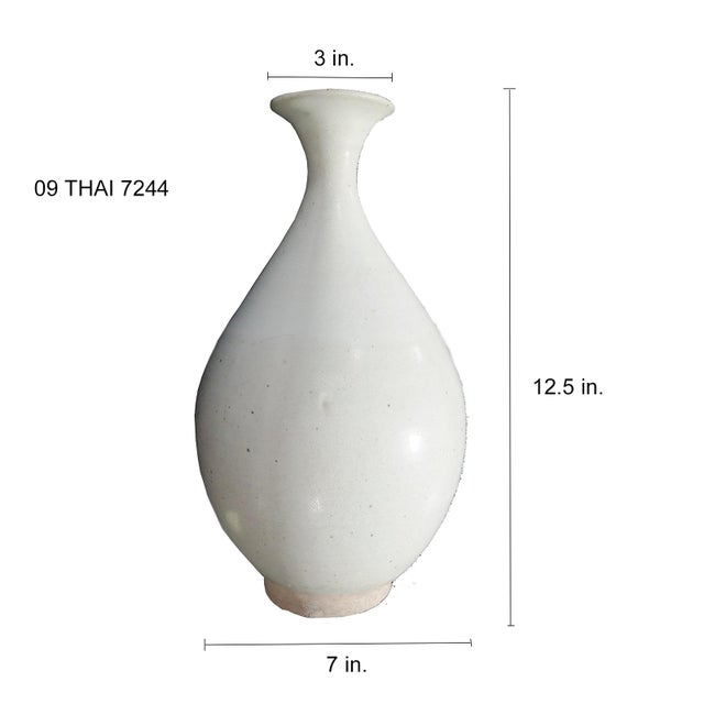 Ceramic Thai Ceramic Vase With White Glaze, Mid 20th Century For Sale - Image 7 of 10