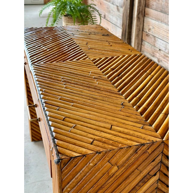 Mid-20th Century Refinished Split Rattan Chevron Two Drawer Floating Vanity or Desk For Sale - Image 10 of 12