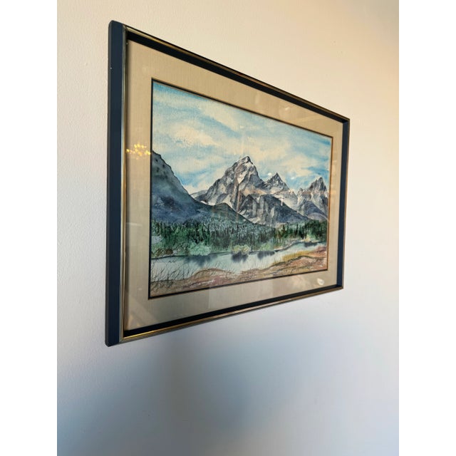Beautiful Vintage winter landscape watercolor Painting of the Grand Tetons of Grand Teton National Park by SHEILA W....