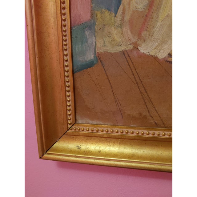 Vintage Early 20th Century "The Bath" Oil Painting on Board by Moma Artist, Framed For Sale In New York - Image 6 of 8